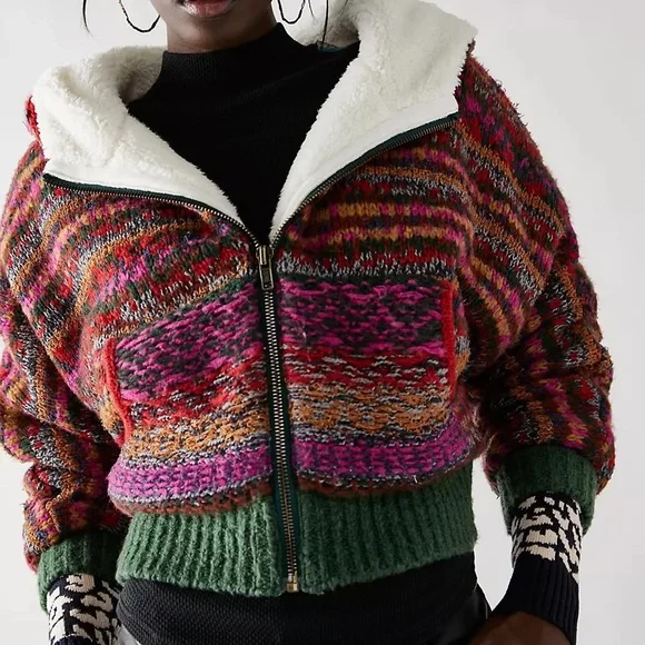 NWT Free People Multicolor Rue Sweater Winter Jacket
